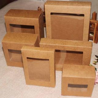 10 Pcs DIY Vintage color Kraft paper gift box package with clear_1